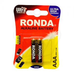 باتری نیم قلمی سایز AAA روندا مدل Ultra Plus Alkaline بسته 2 عددی